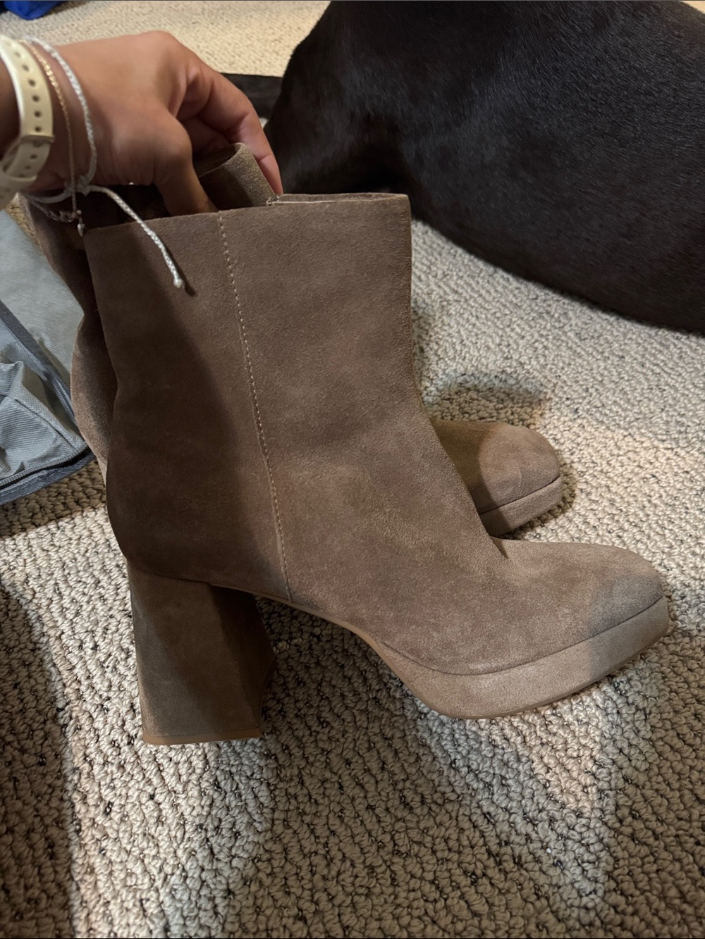 Dolce Vita Taupe Suede Block Heel Ankle Boots